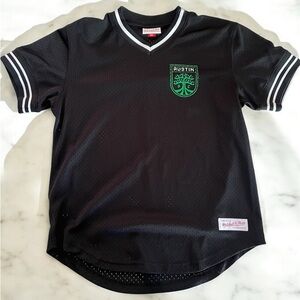 Men's Austin FC Mitchell & Ness Black Mesh V-Neck T-Shirt